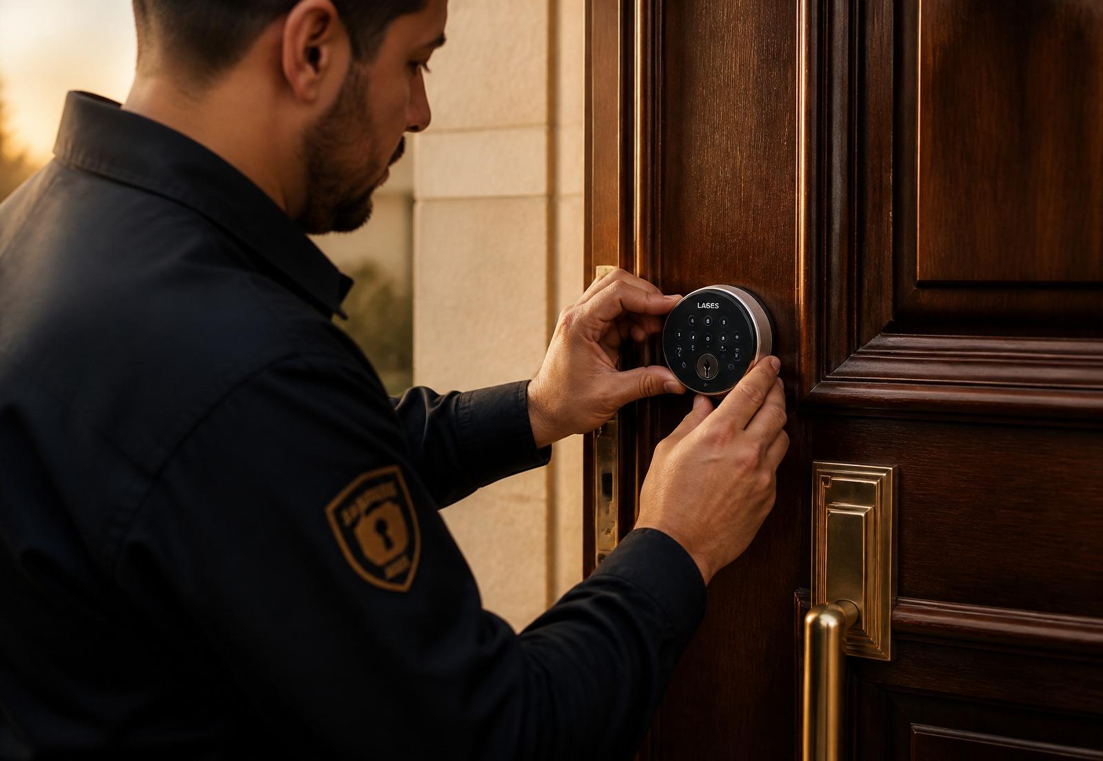 Elite Locksmith technician installing a high-security smart deadbolt